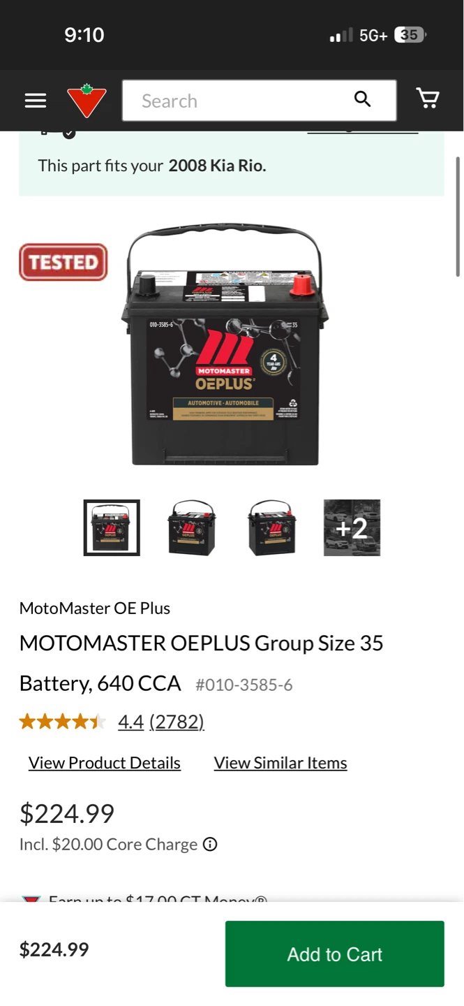 Motomaster OEPlus Group Size 35 Battery, 640 CCA