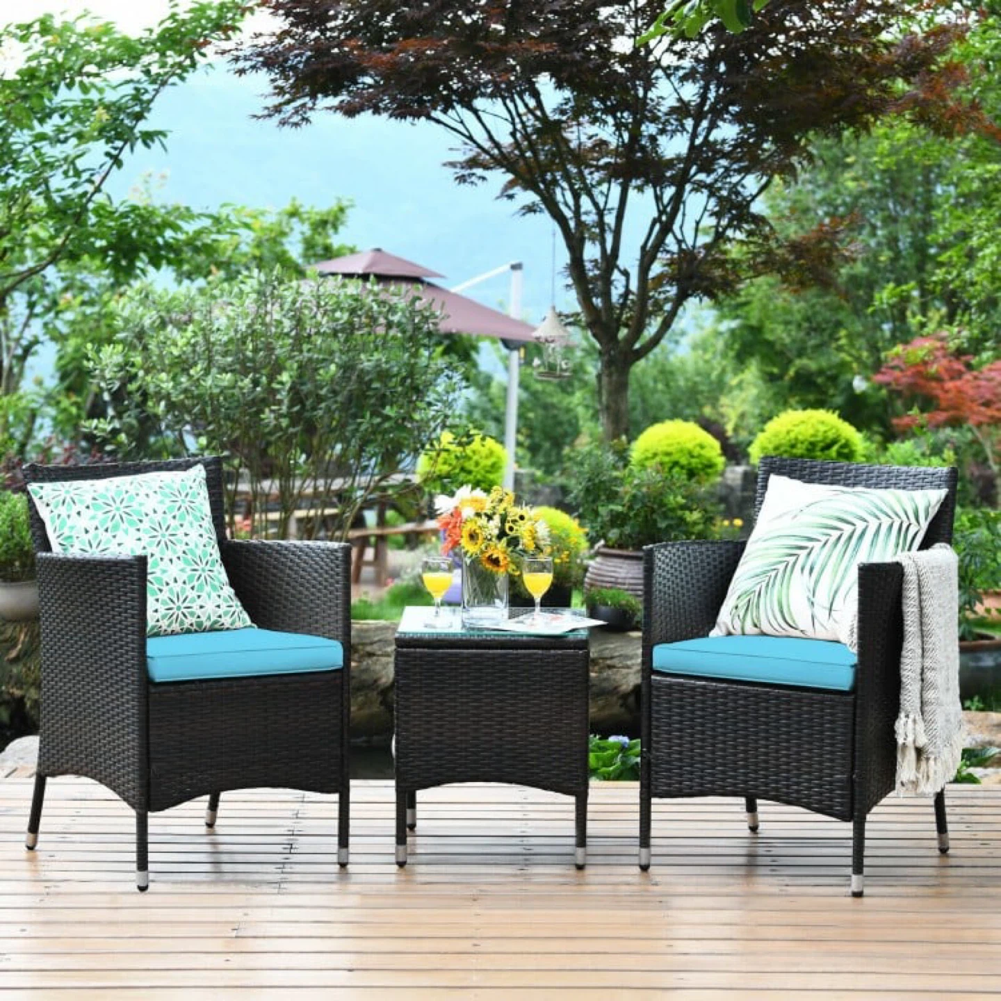Wicker Patio Chair and Side Table Set