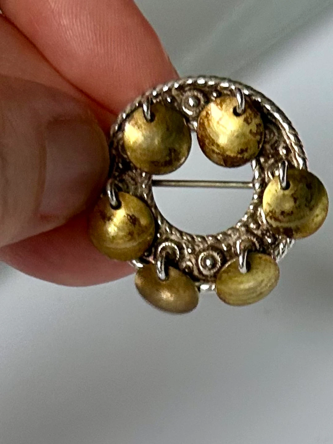 Vintage Norwegian Circle Brooch with Dangling Charms