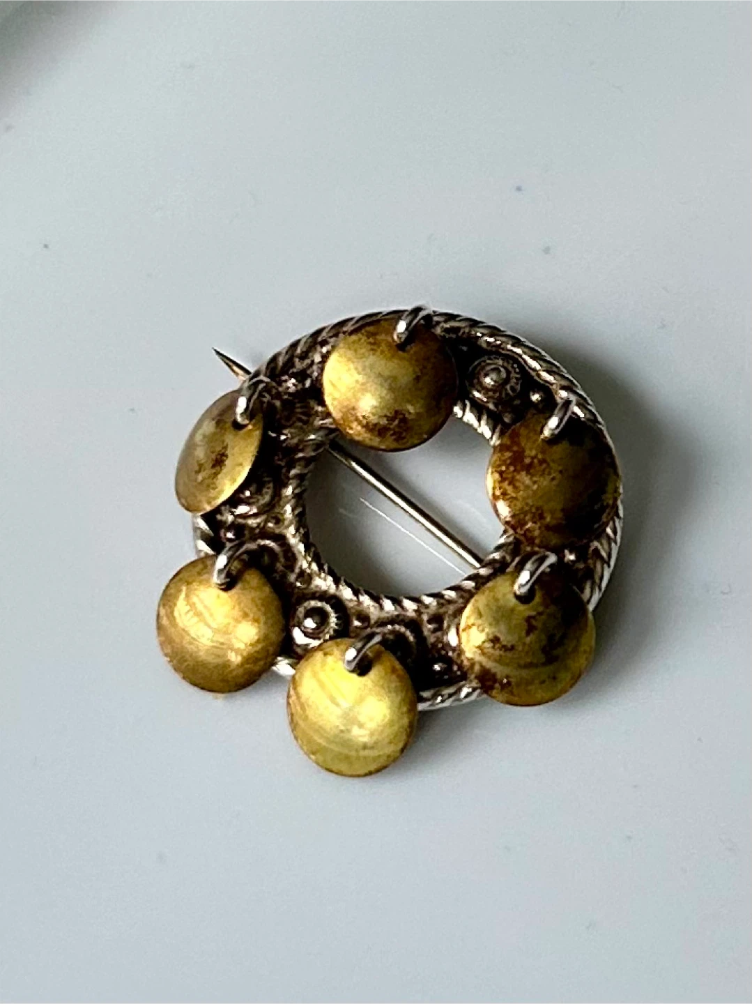 Vintage Norwegian Circle Brooch with Dangling Charms - photo 2