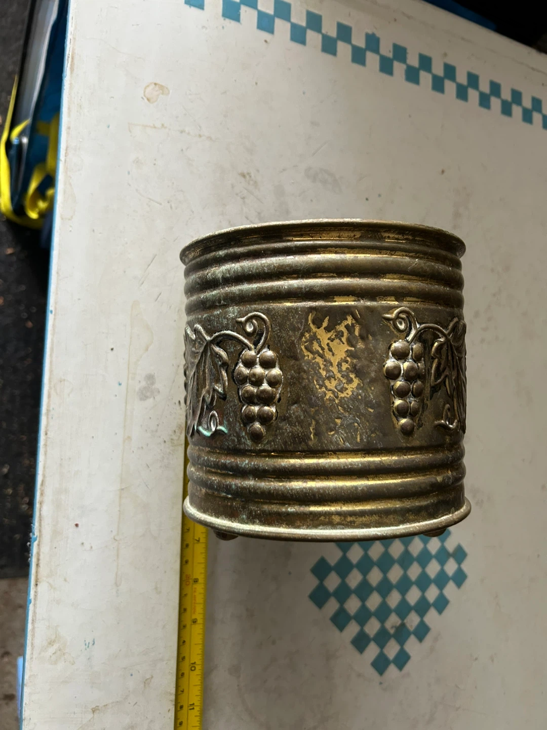 Vintage Embossed Brass Canister with Grapevine Design - photo 2