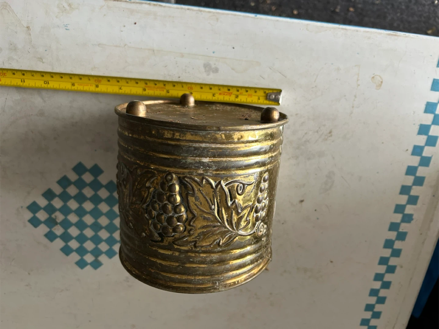 Vintage Embossed Brass Canister with Grapevine Design - photo 3