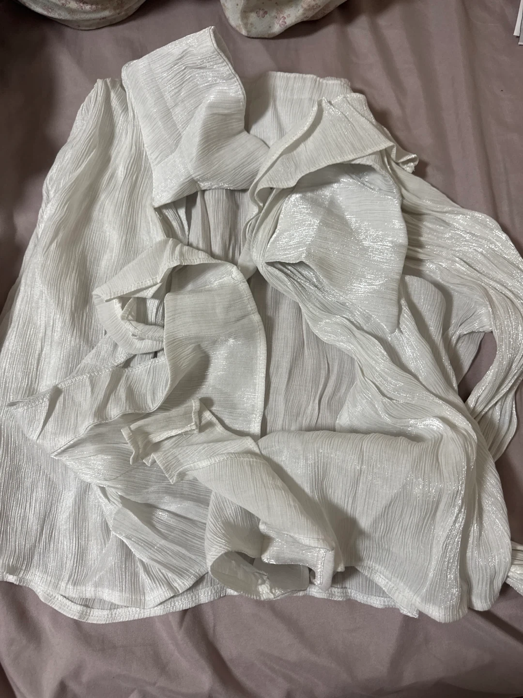 White Textured Button-Up Blouse