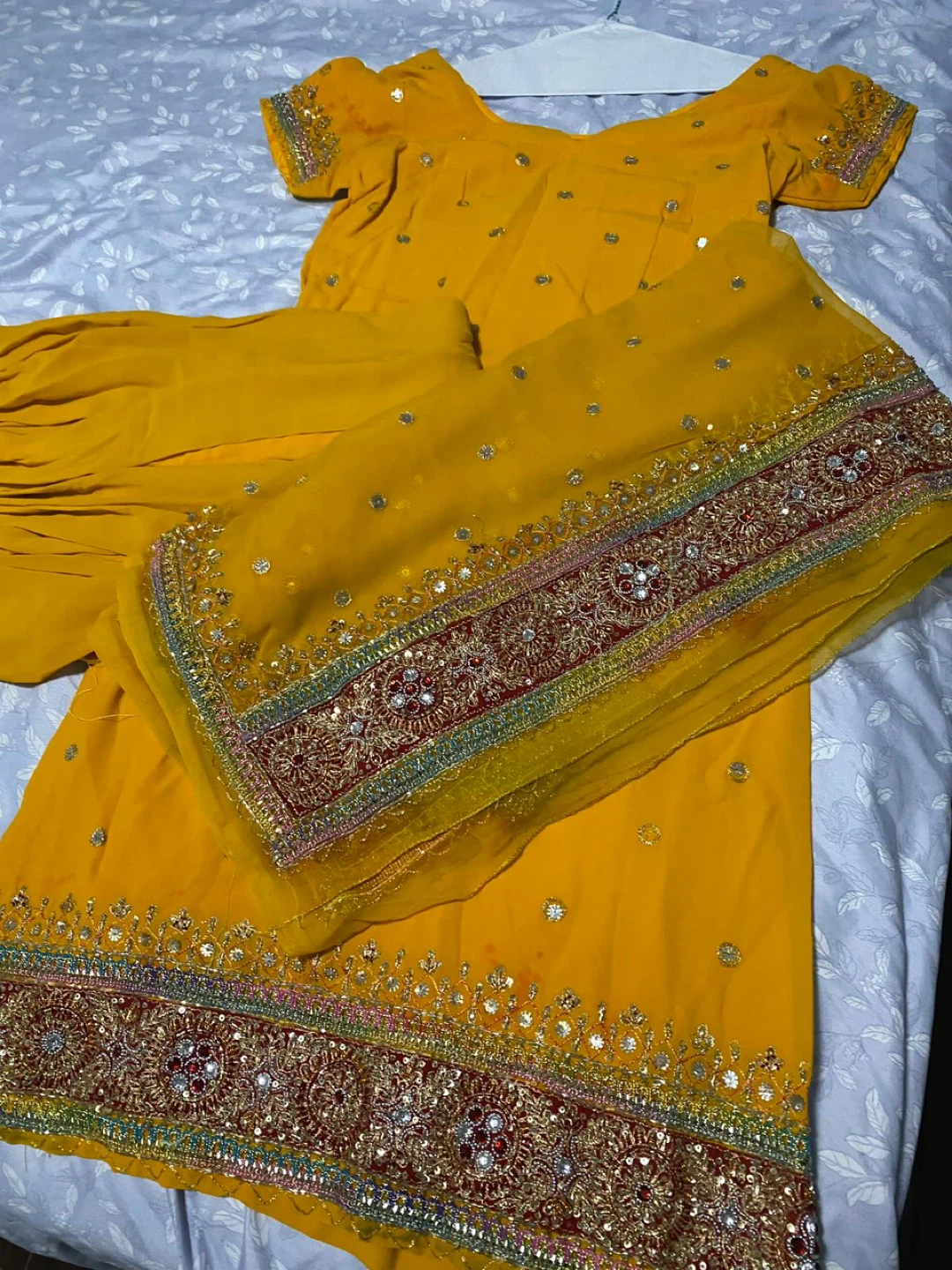 Embellished Yellow Kurti with Dupatta and Shalwar
