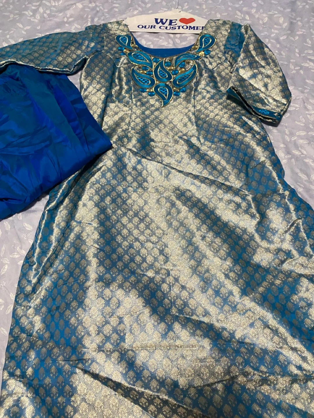 Blue and Gold Brocade Kurti with Pants