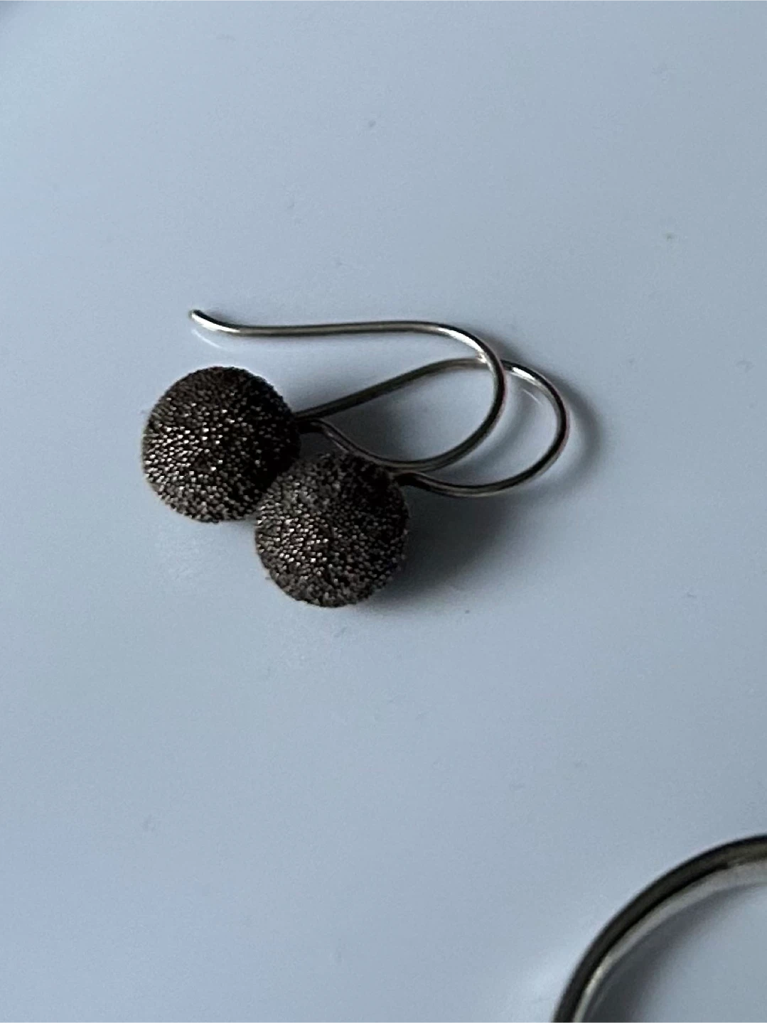 Textured Ball Drop silver Earrings