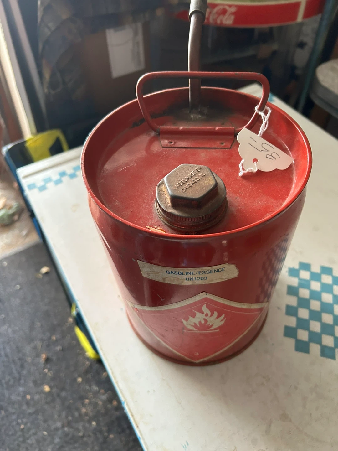 Vintage Red Metal Gasoline Essence Can