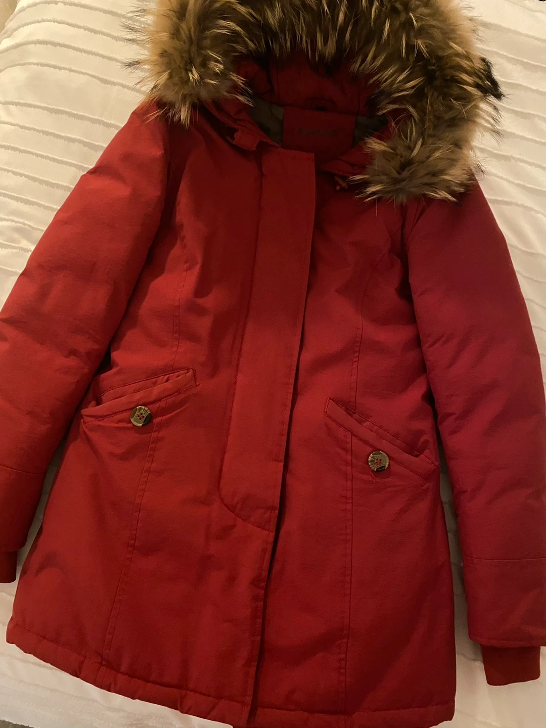 Red Puffer Parka Jacket with Fur Hood