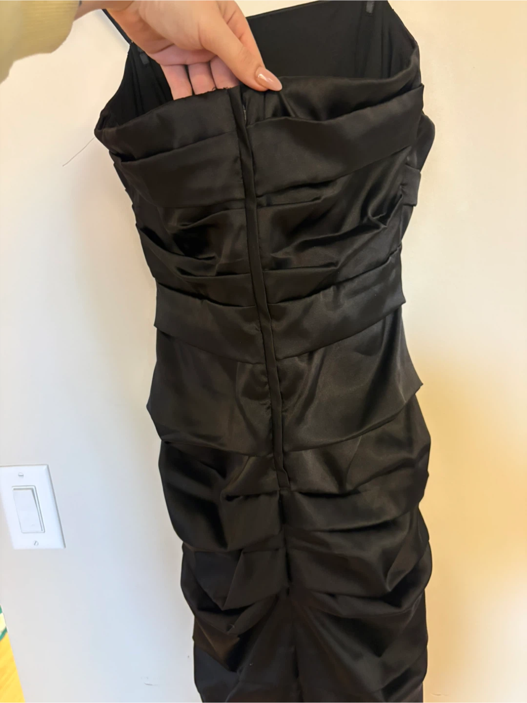 Black Strapless Ruched Dress