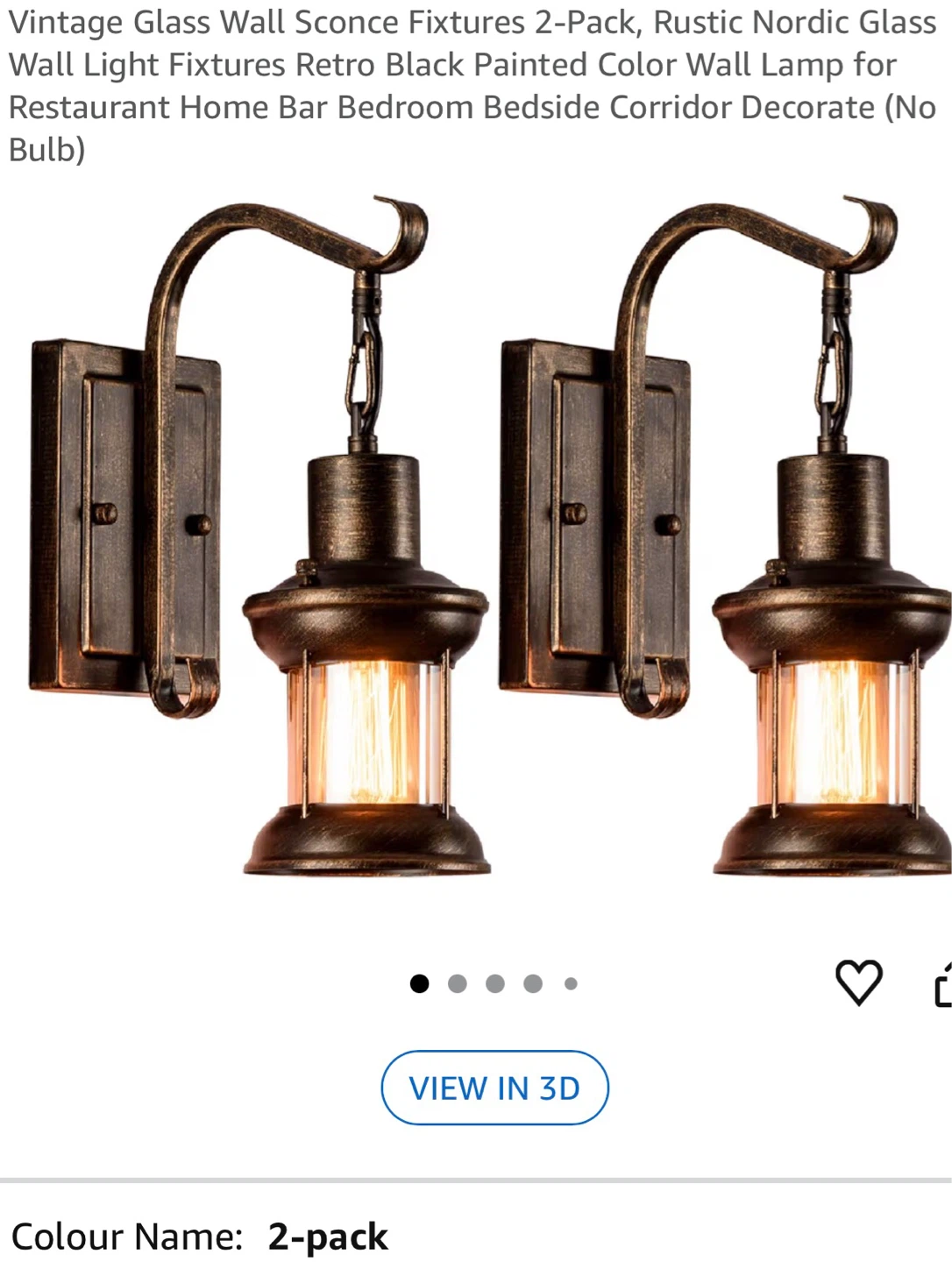 Vintage Glass Wall Sconce Fixture - 2 Pack VG2P