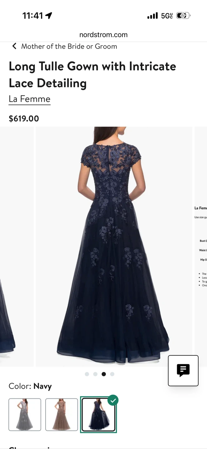 La Femme Long Tulle Gown with Intricate Lace Detailing - Navy - photo 3