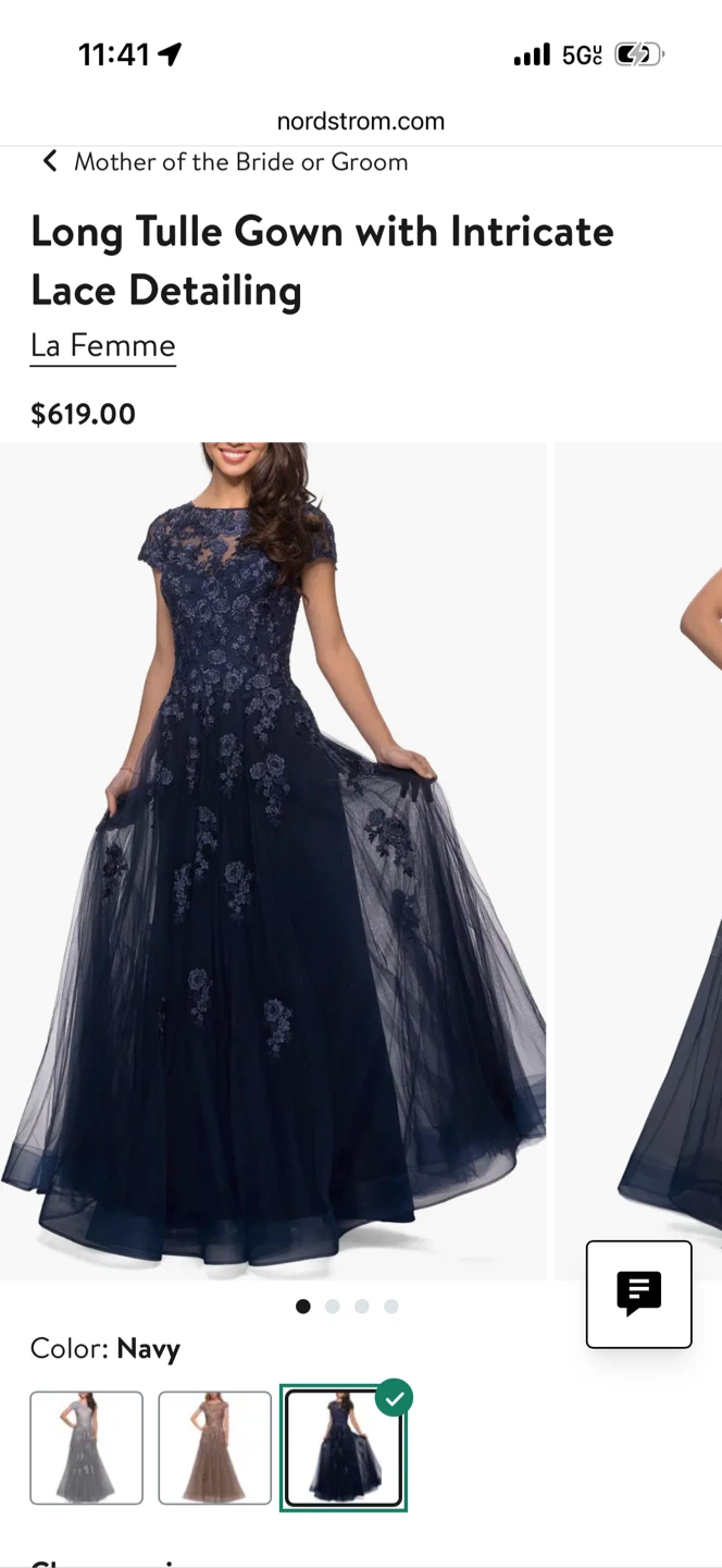 La Femme Long Tulle Gown with Intricate Lace Detailing - Navy - photo 2