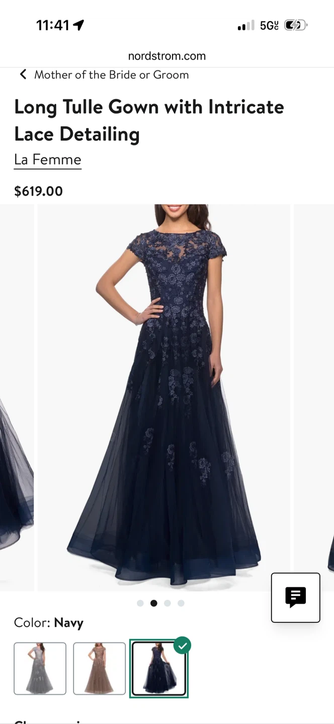 La Femme Long Tulle Gown with Intricate Lace Detailing - Navy