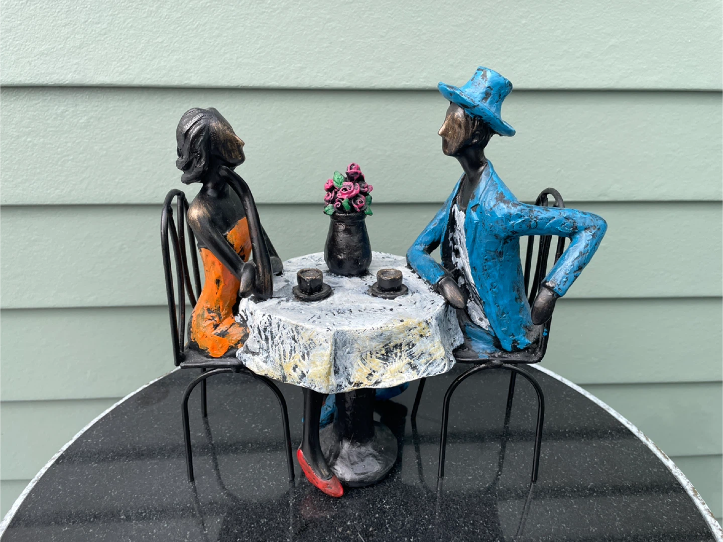 Paris Cafe Couple Sculpture Bistro Scene Figurine Metal Decor - photo 2