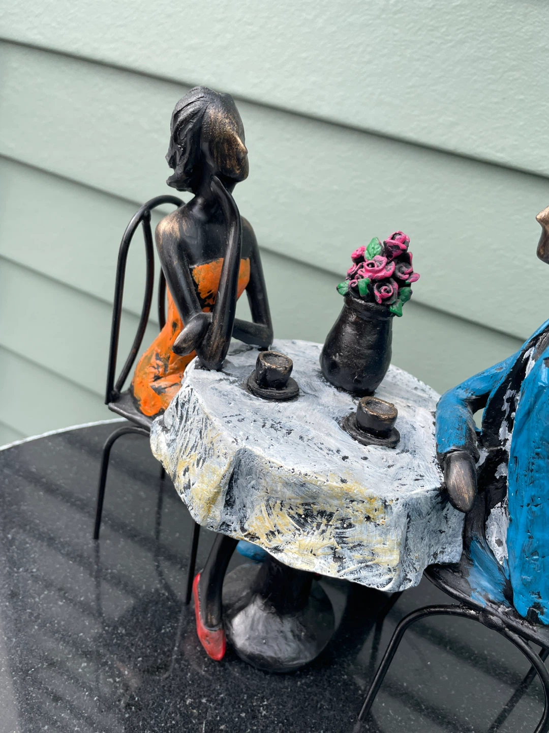 Paris Cafe Couple Sculpture Bistro Scene Figurine Metal Decor - photo 3