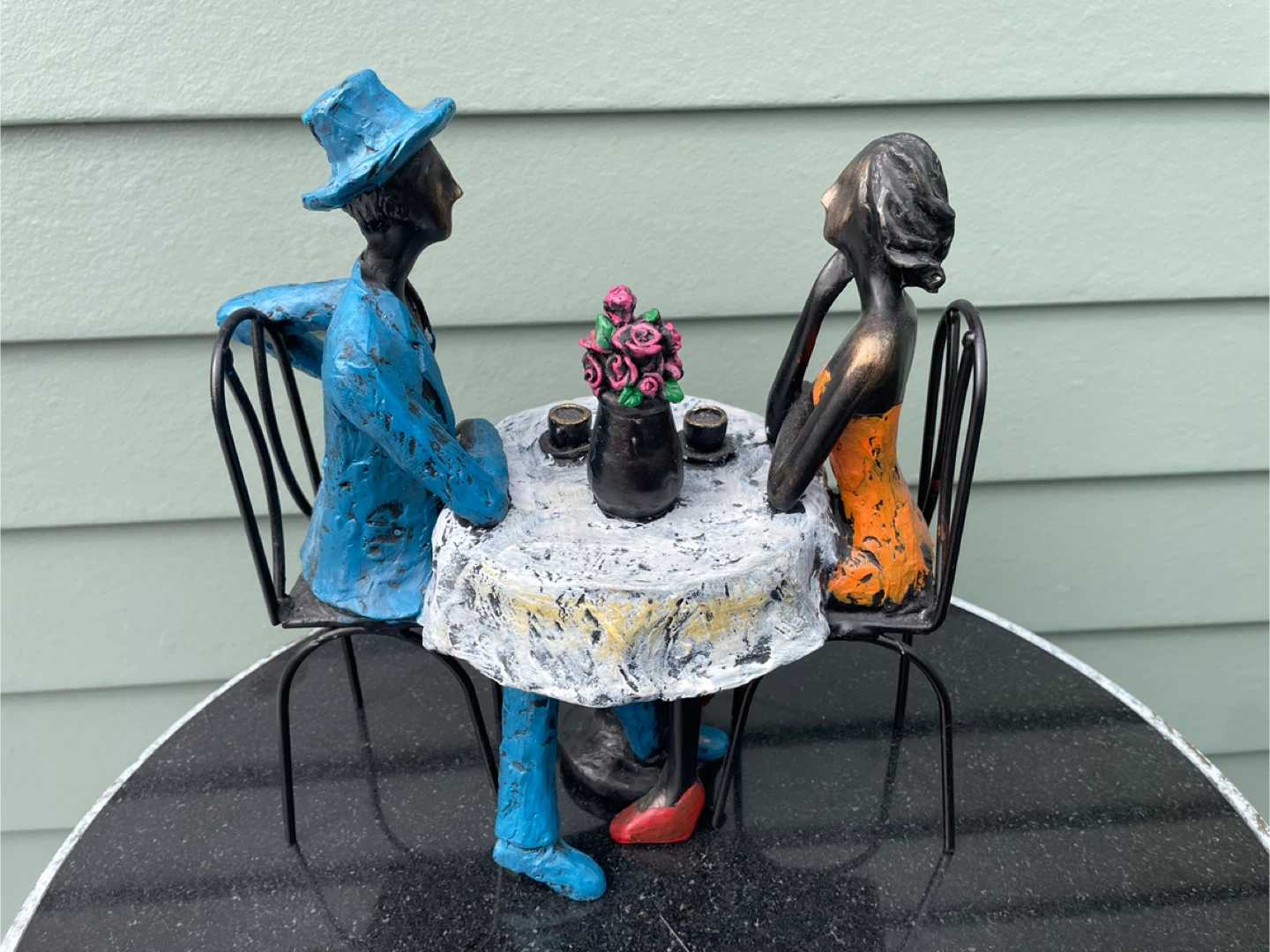 Paris Cafe Couple Sculpture Bistro Scene Figurine Metal Decor - photo 5