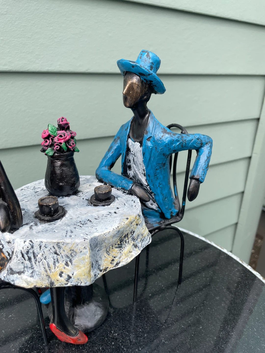 Paris Cafe Couple Sculpture Bistro Scene Figurine Metal Decor - photo 4