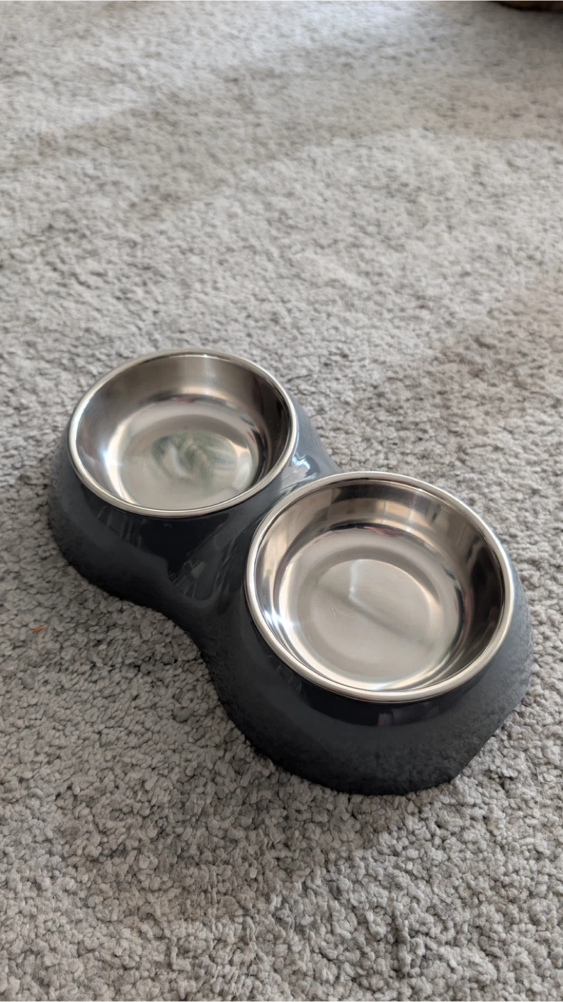 Essentials Grey Double Feeding Bowl