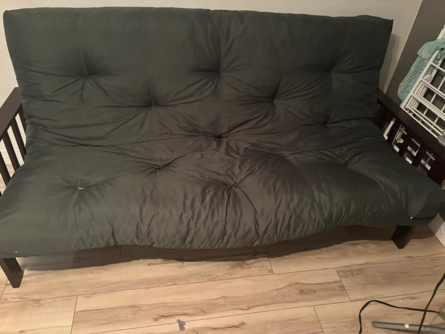 Dark Grey Futon with Wooden Frame