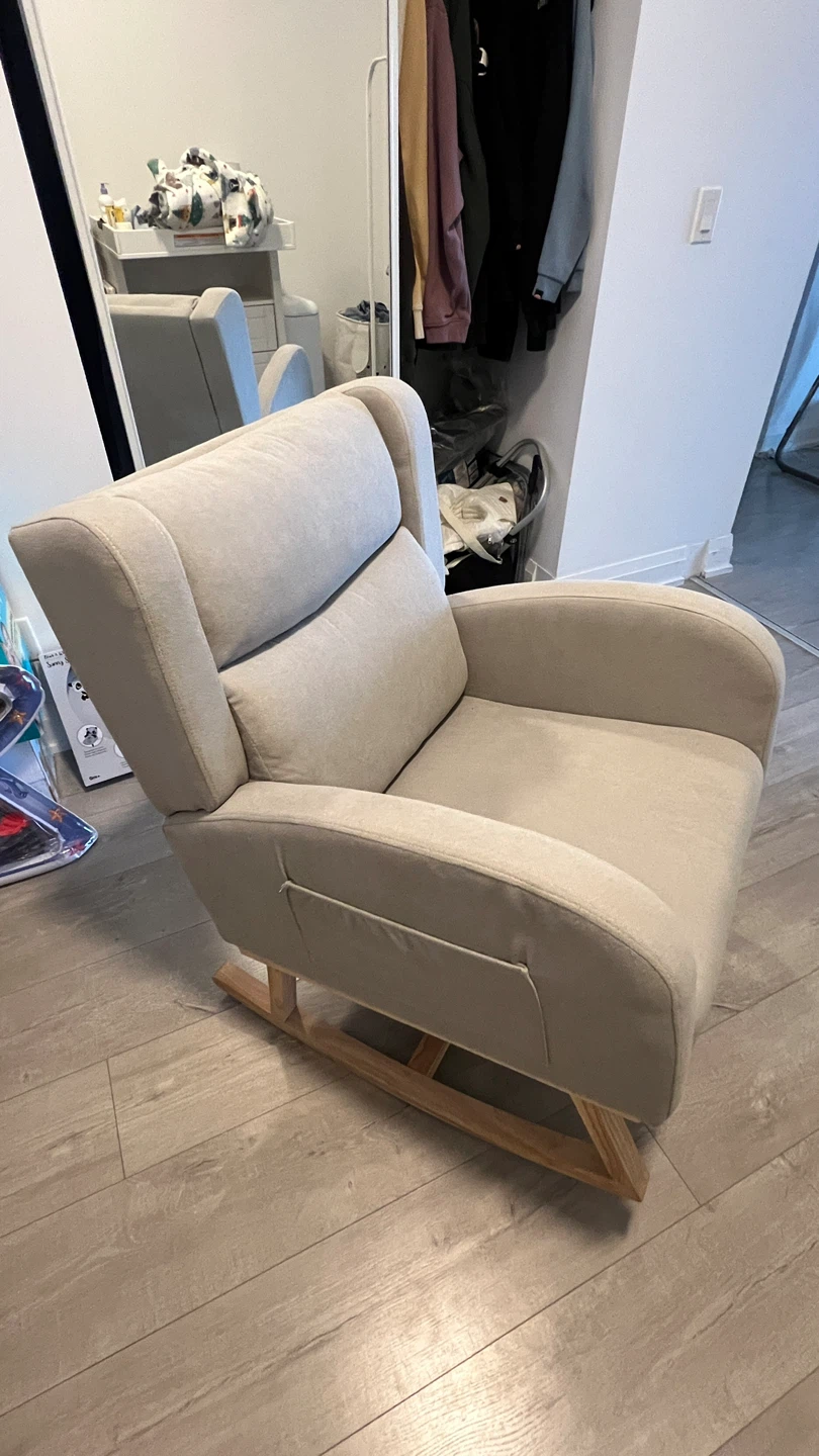 Light Grey Upholstered Nursery Rocking Chair