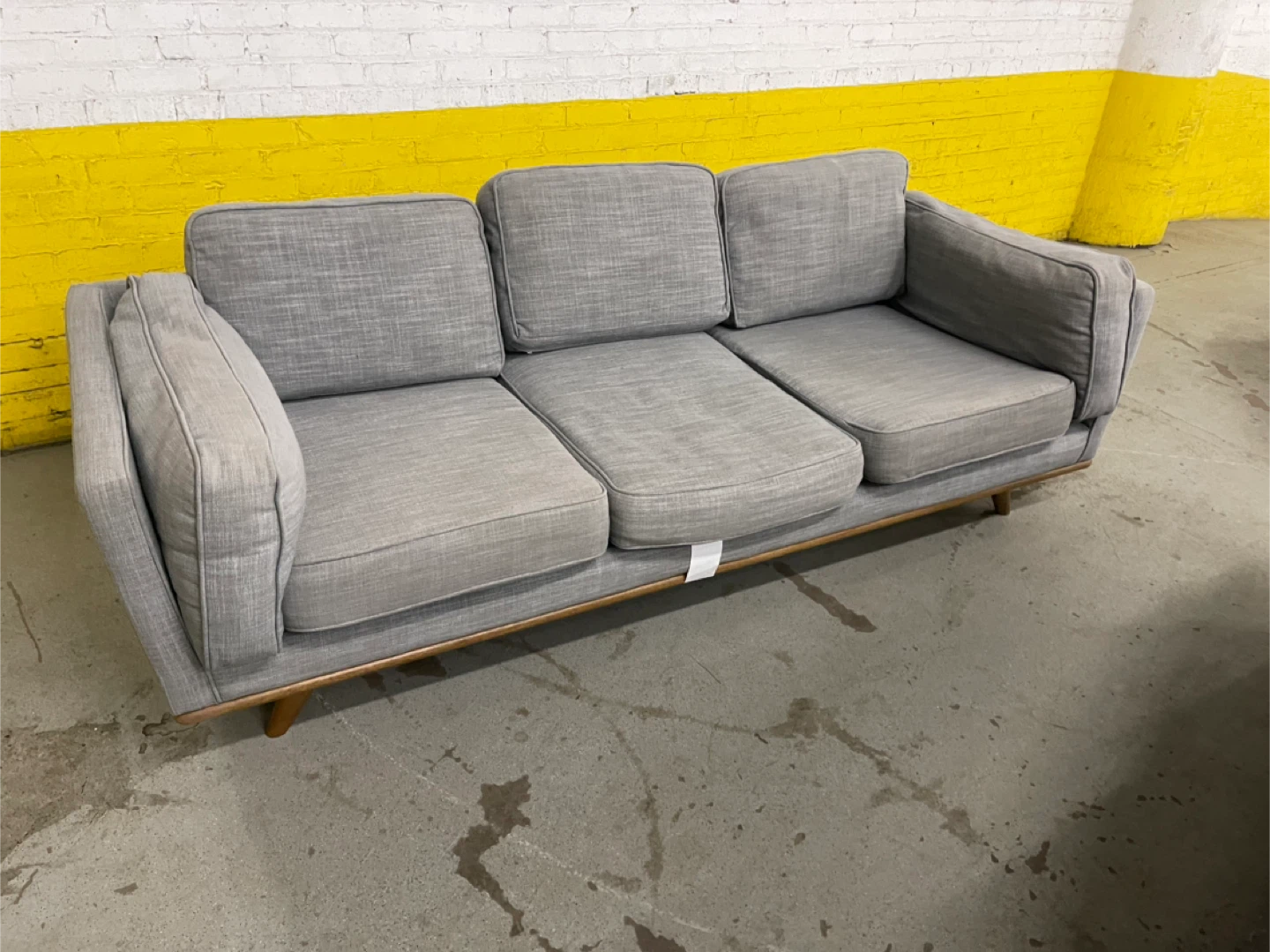 Gray Fabric Sofa with Wooden Base