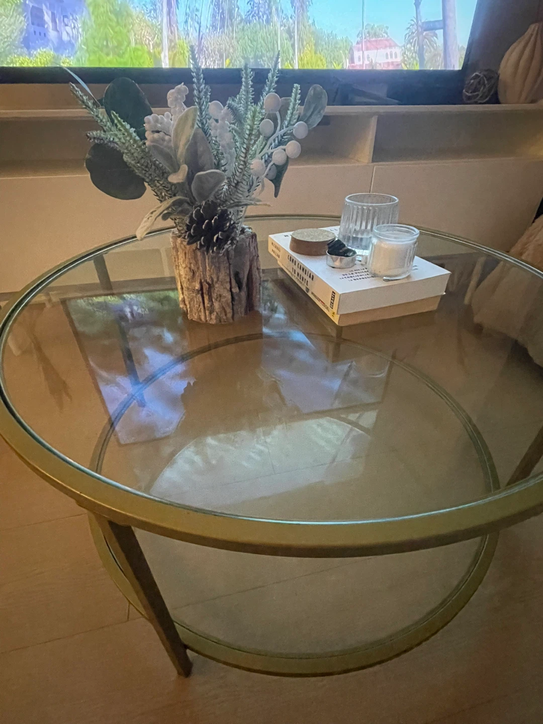 Round Glass Coffee Table with Gold Frame - photo 4