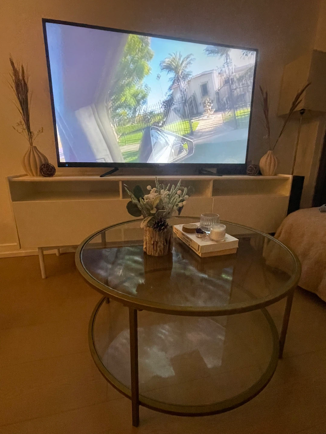 Round Glass Coffee Table with Gold Frame - photo 3