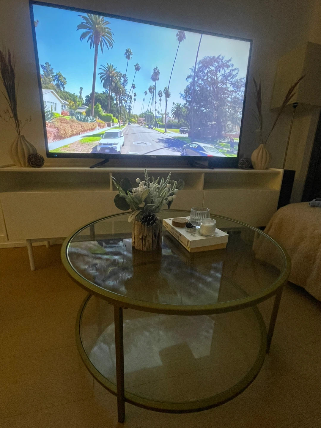 Round Glass Coffee Table with Gold Frame - photo 2