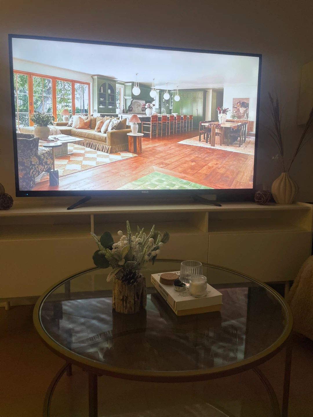 Round Glass Coffee Table with Gold Frame