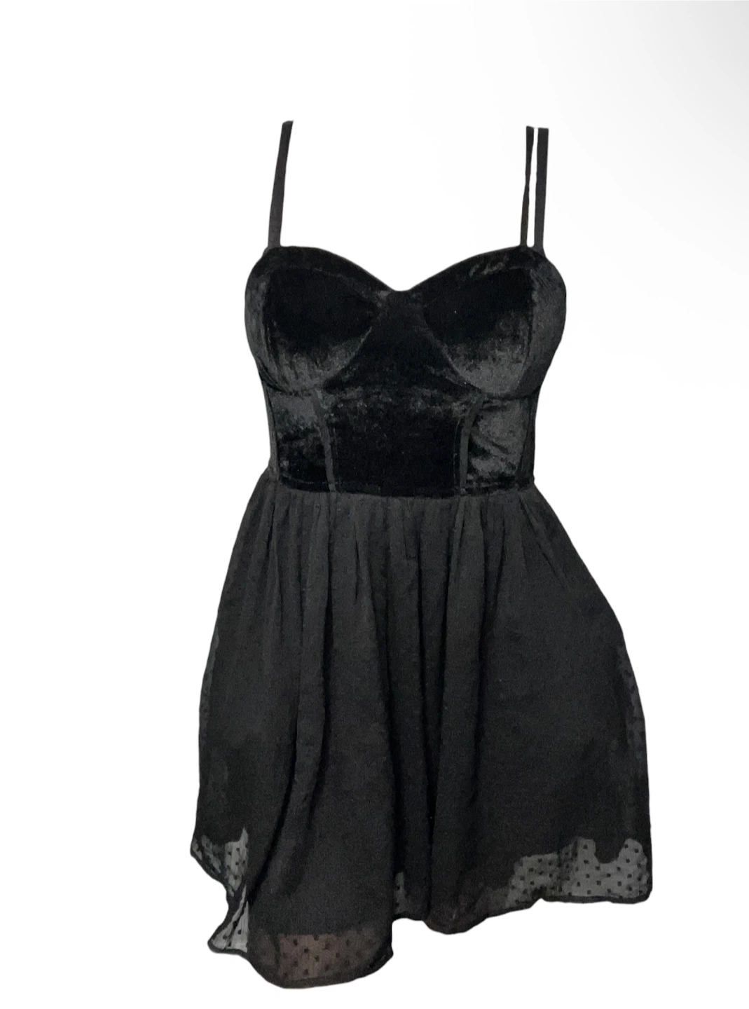 Black Velvet & Chiffon Dress - Size S
