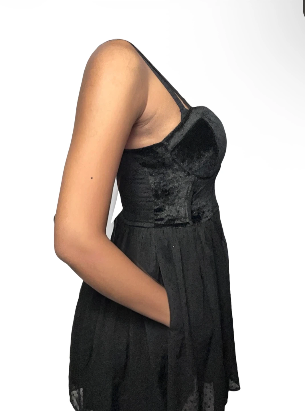 Black Velvet & Chiffon Dress - Size S - photo 3