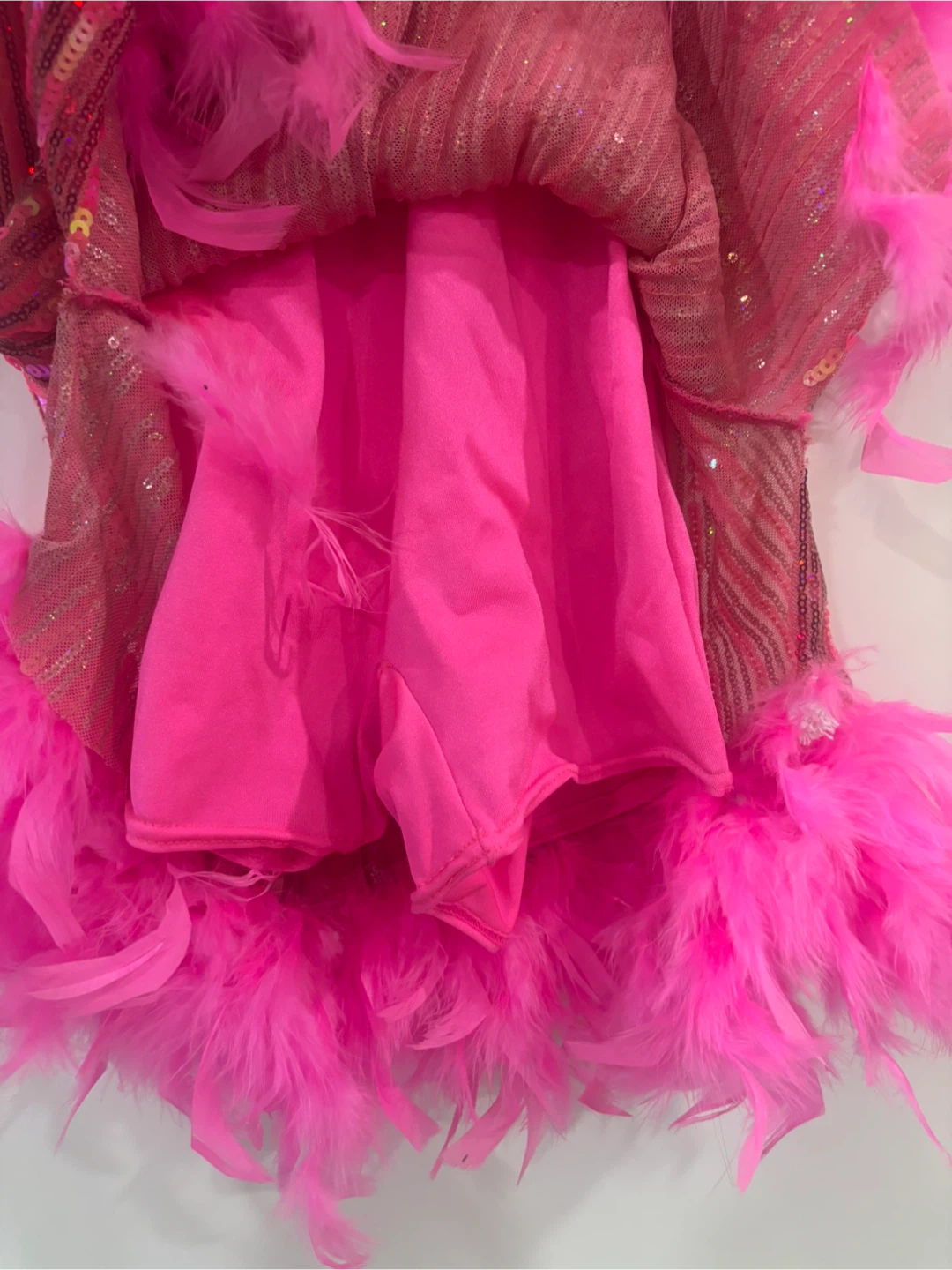 Dance costume-Pink Sequin Feather Dress - photo 2