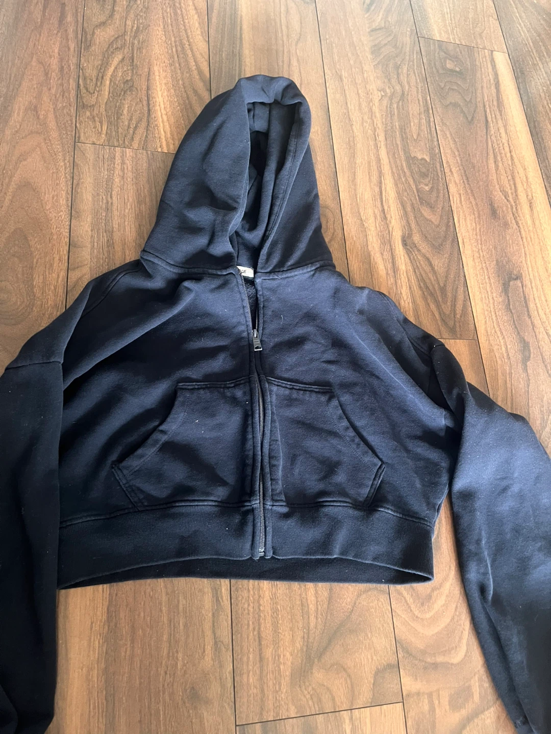 Navy Cropped Zip-Up Hoodie