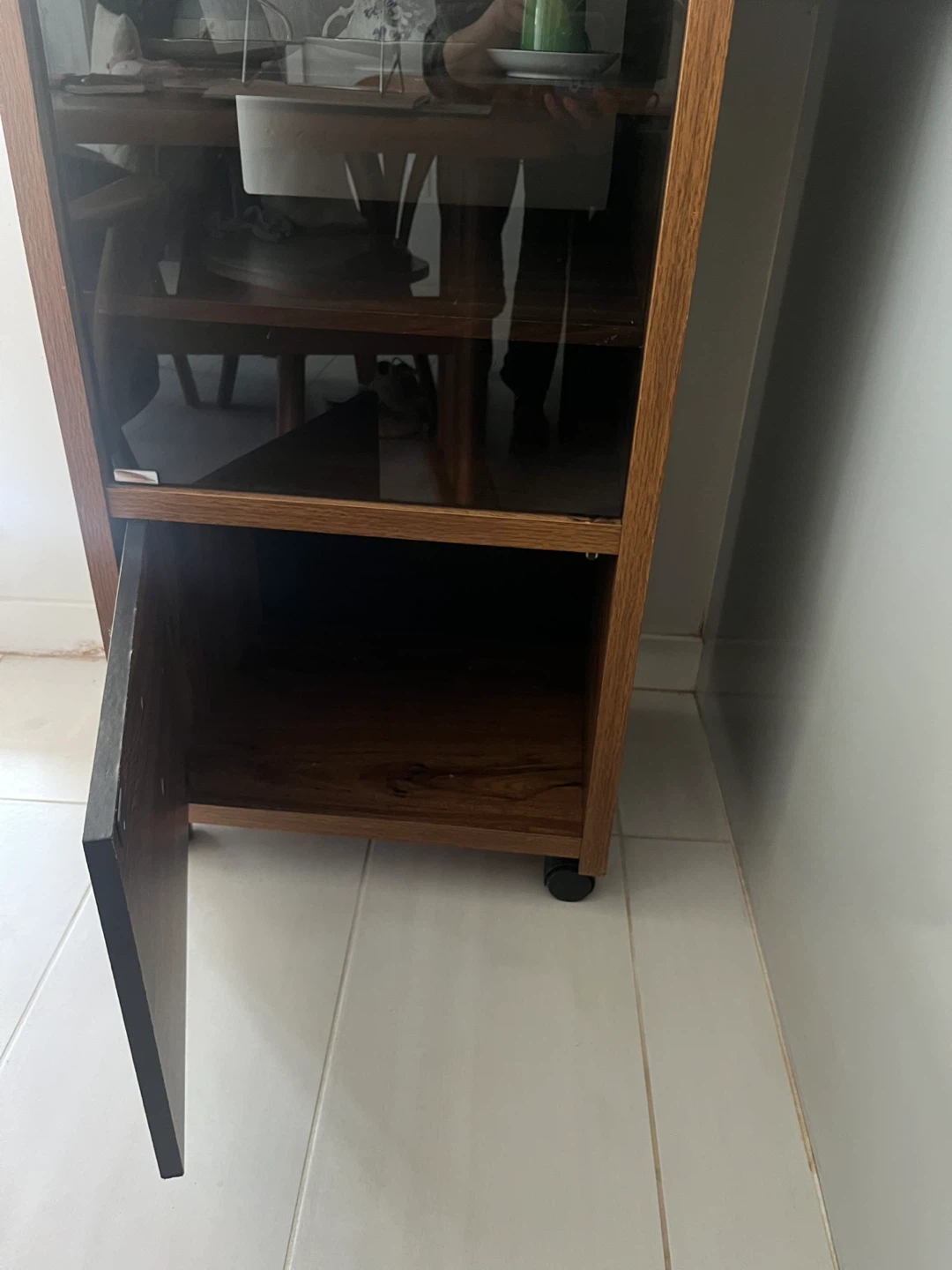 Wooden Display Cabinet with Glass Door and Wheels - photo 2