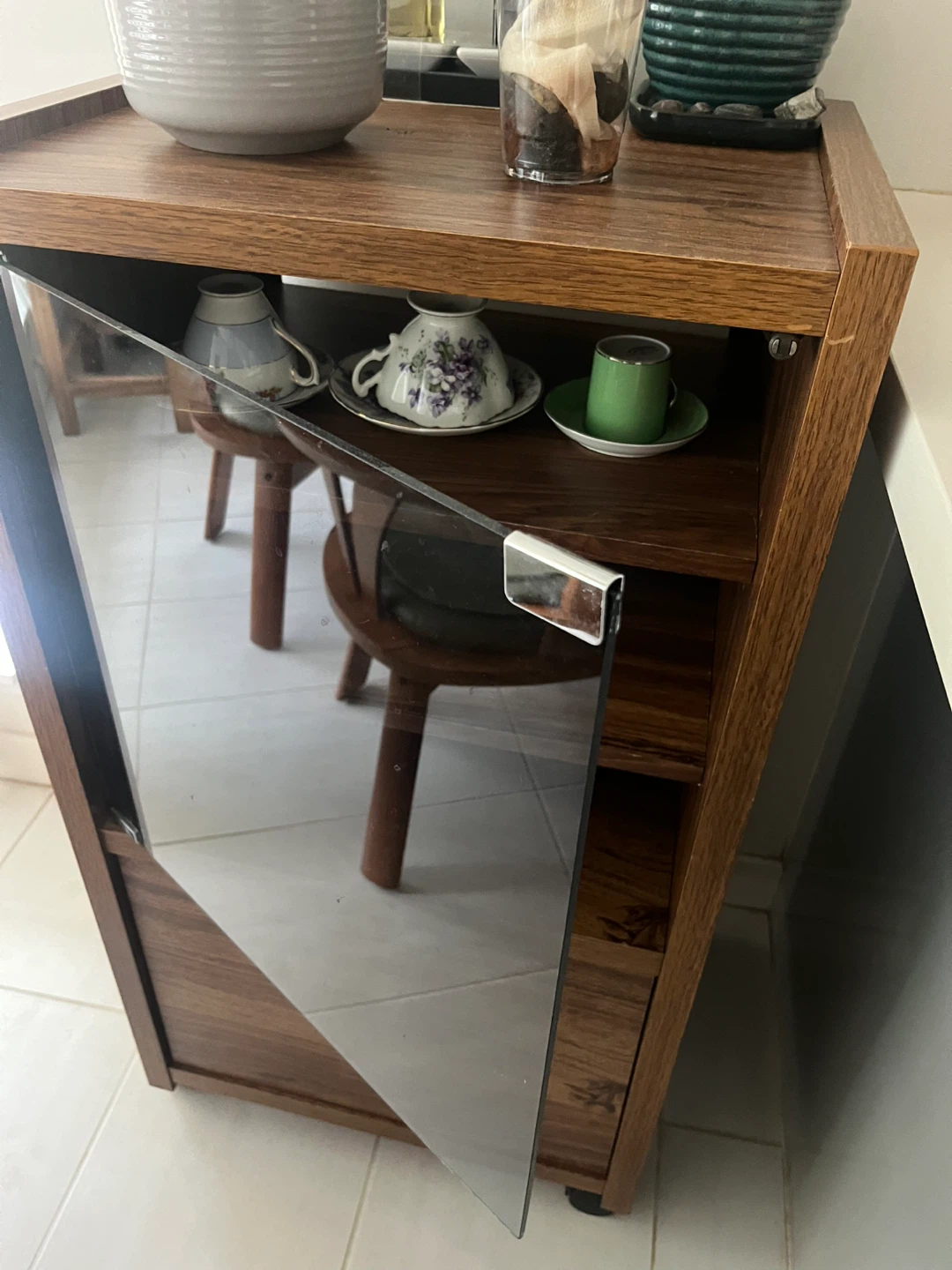 Wooden Display Cabinet with Glass Door and Wheels - photo 3