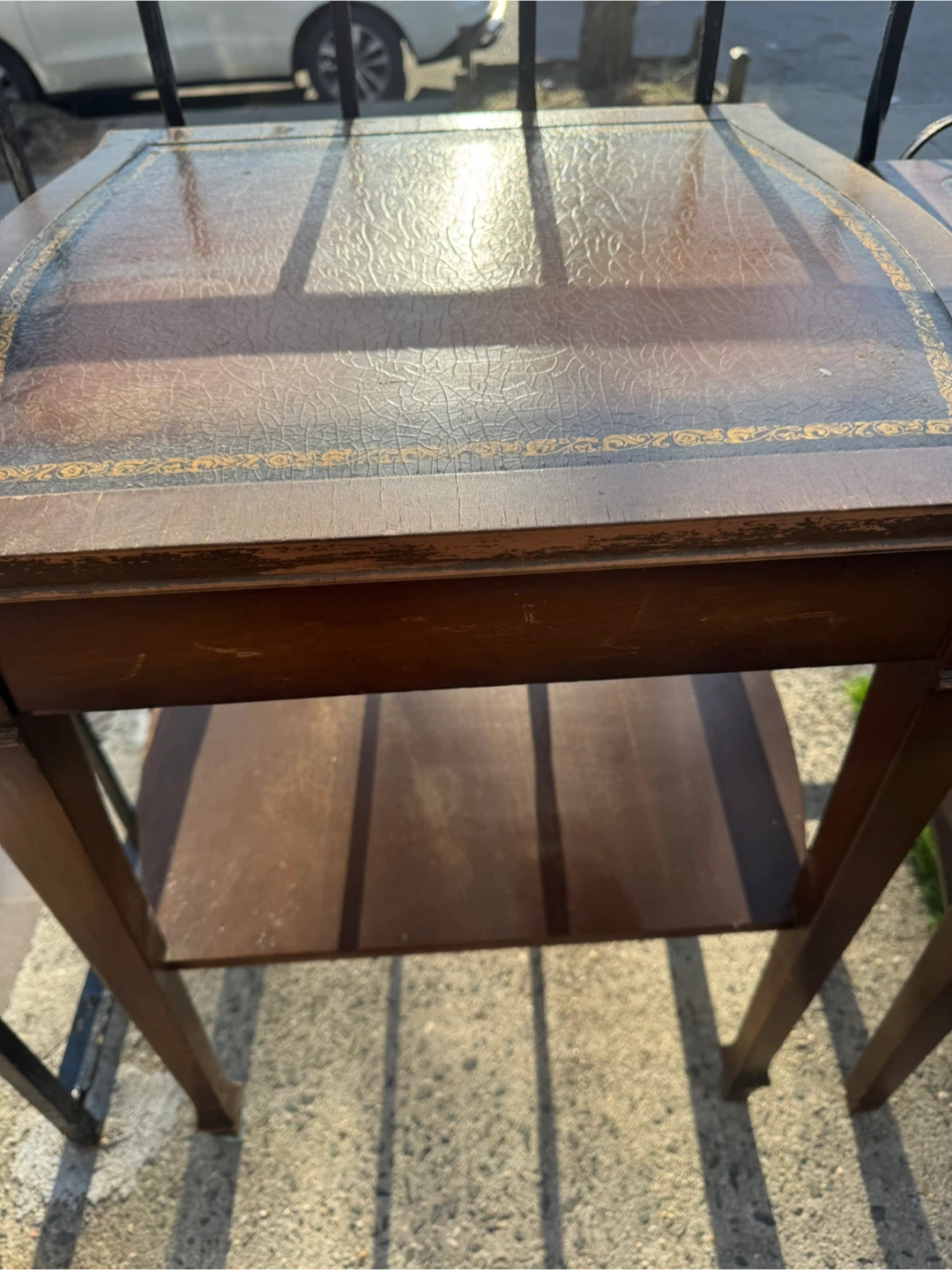Vintage Wooden Side Table with Drawer and Leather Inlay - photo 2
