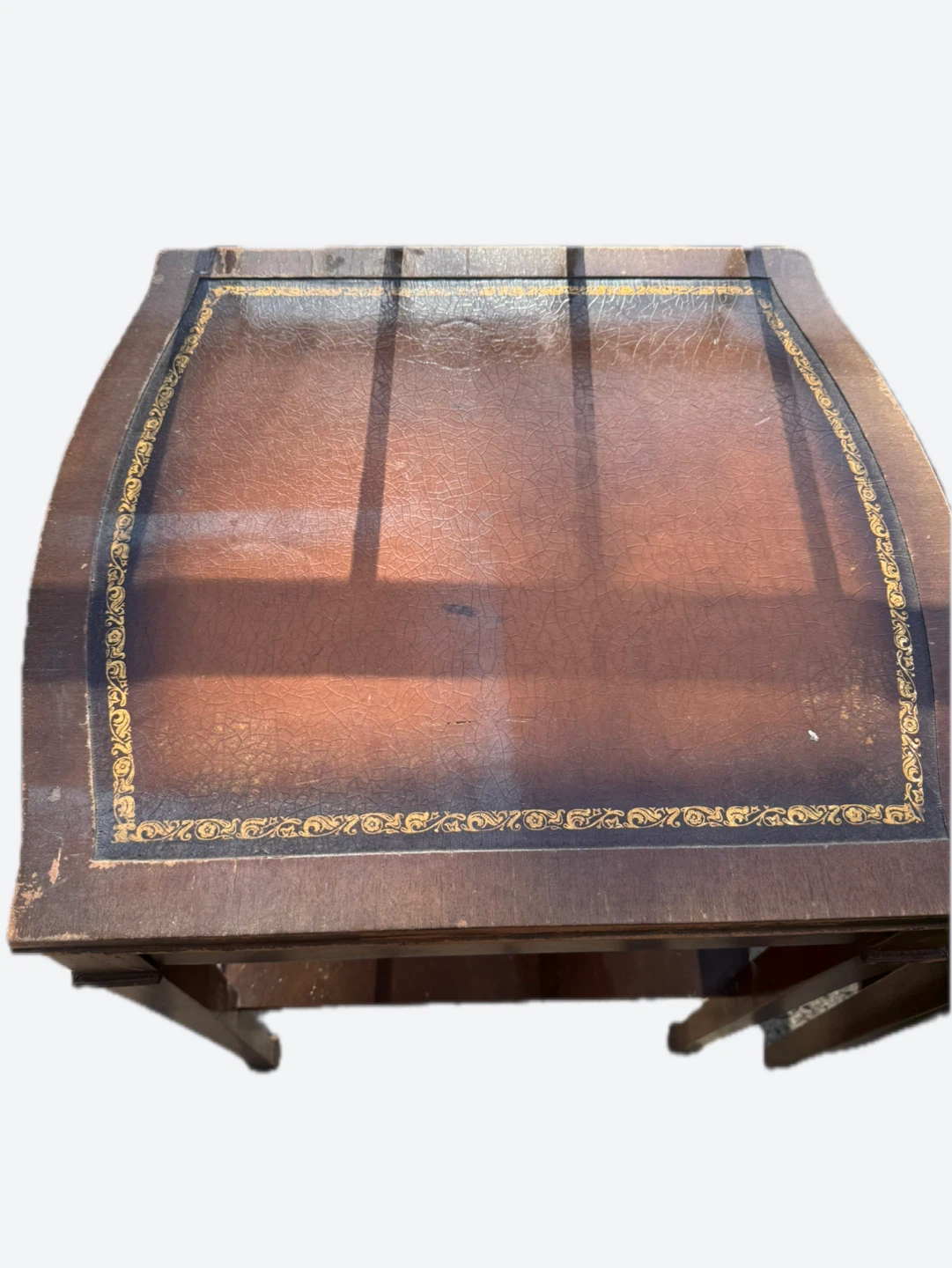 Vintage Wooden Side Table with Drawer and Leather Inlay