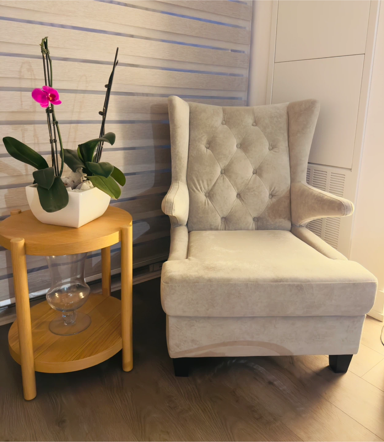 Cream Tufted Wingback Accent Chair