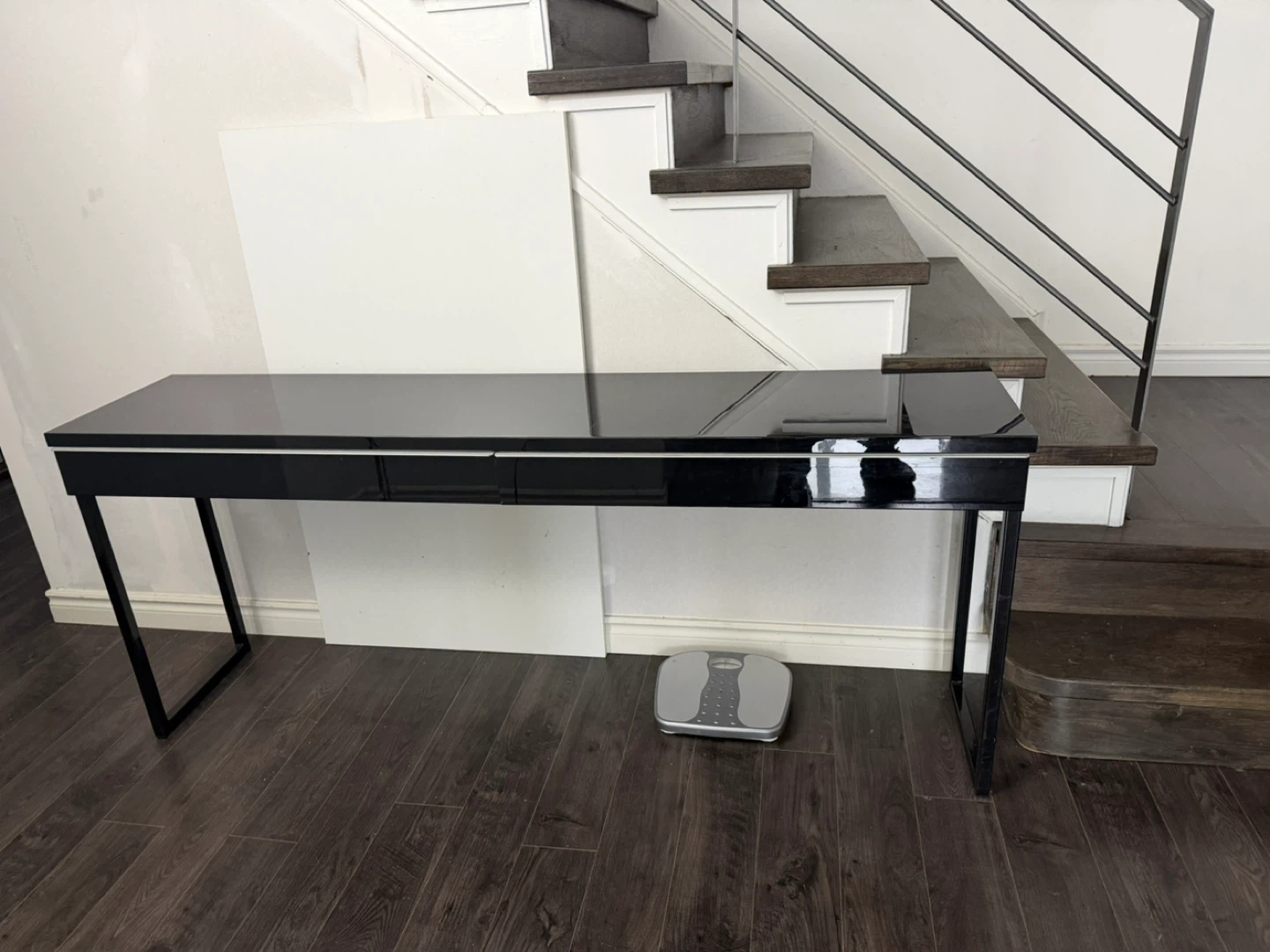 Black High-Gloss Console Table with 2 Drawers - photo 2