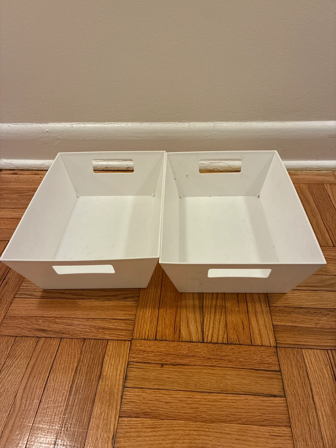 White Storage Bins with Handles - Set of 2