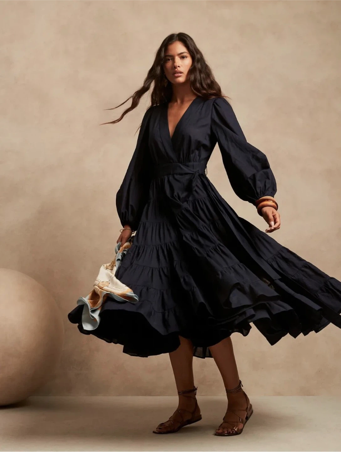 Banana Republic Navy Tiered Midi Wrap Dress Size 2