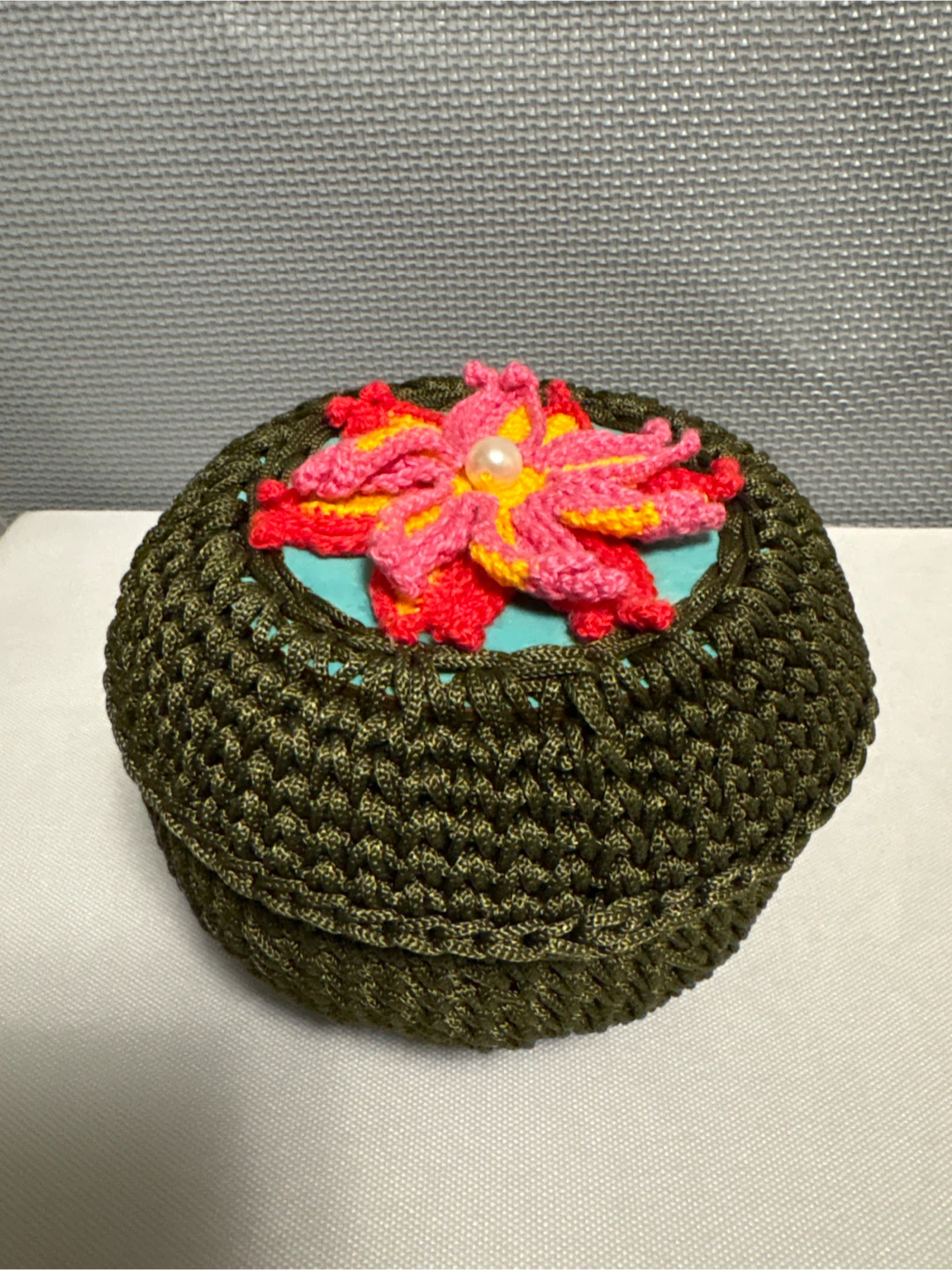Handmade Crocheted Trinket Box with Flower - photo 2
