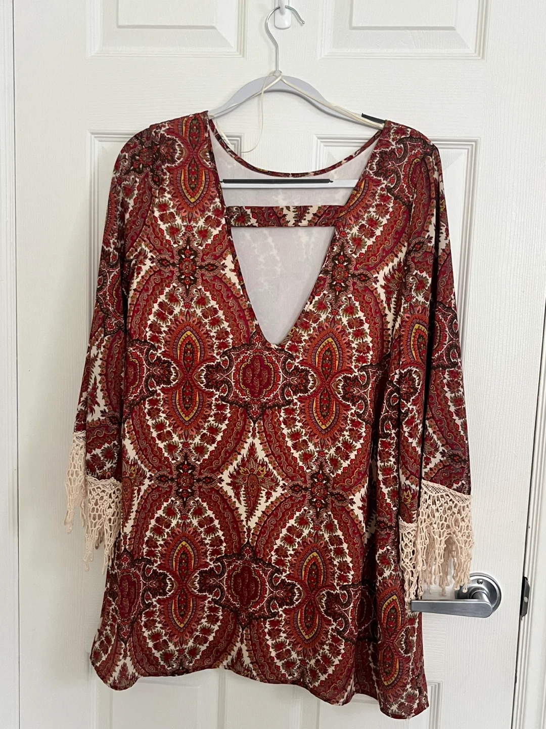 Boho Print Dress with Lace Cuffs - photo 2