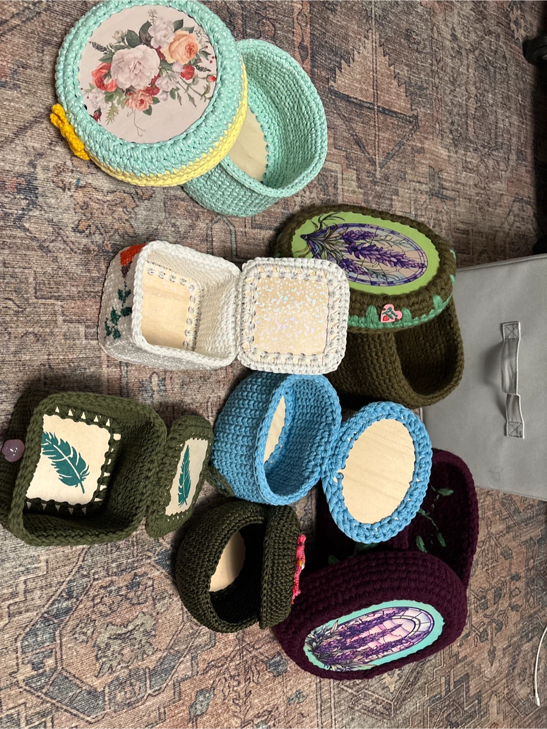 Set of 6 Handmade Crocheted Storage Boxes with Decorative Lids - photo 2