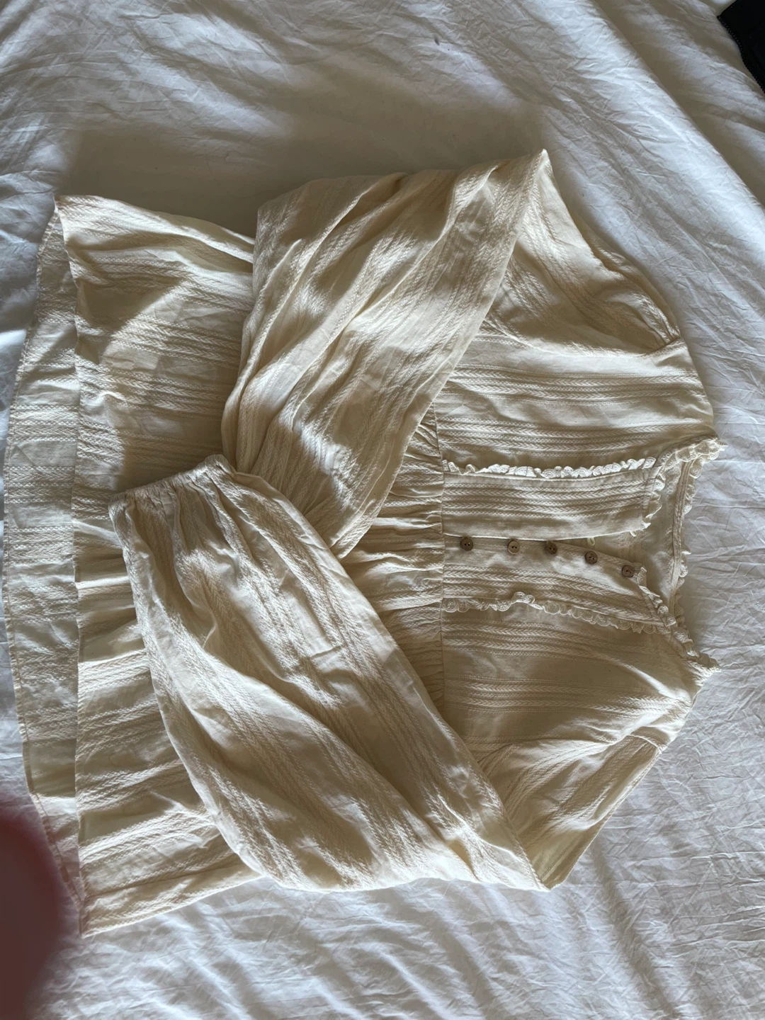 Cream Textured Button-Up Blouse