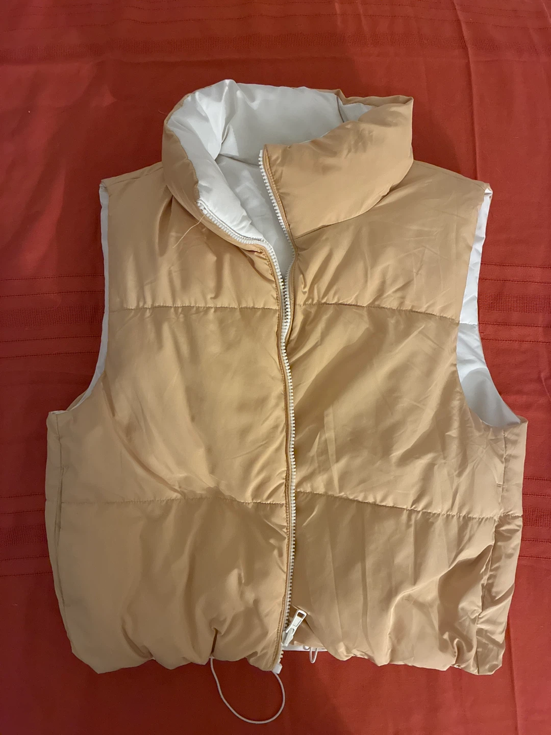 Reversible Puffer Vest - Tan/White - photo 2