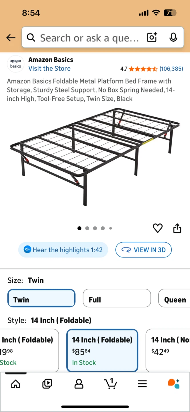 Amazon Basics Foldable Metal Platform Bed Frame - Twin, Black