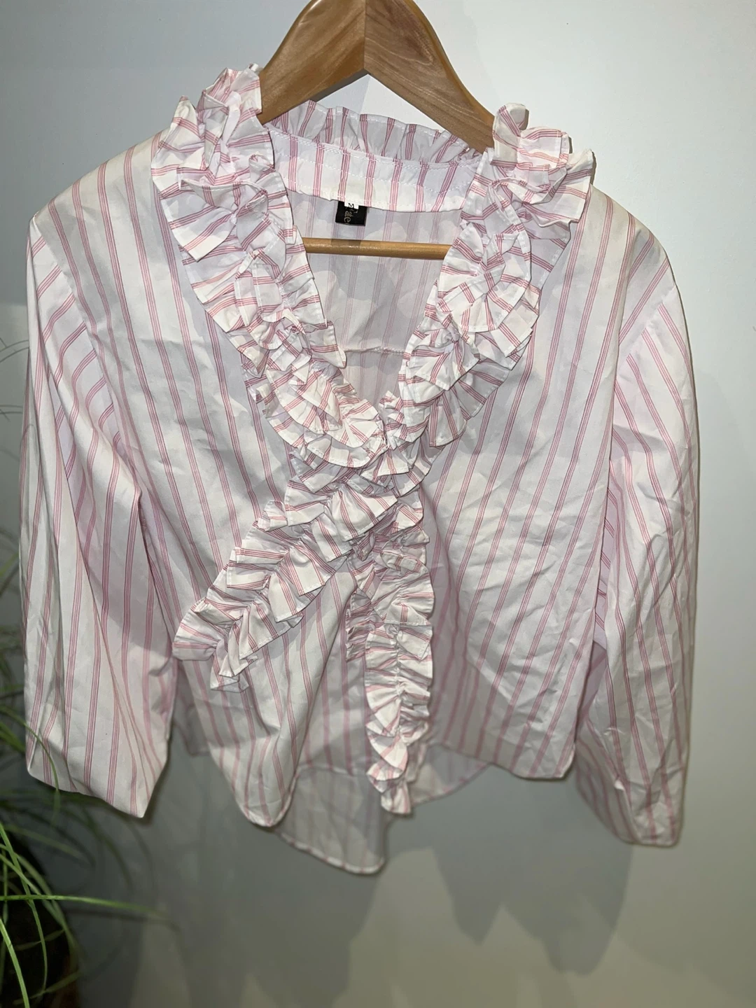 White and Pink Striped Ruffle Blouse (medium) - photo 2