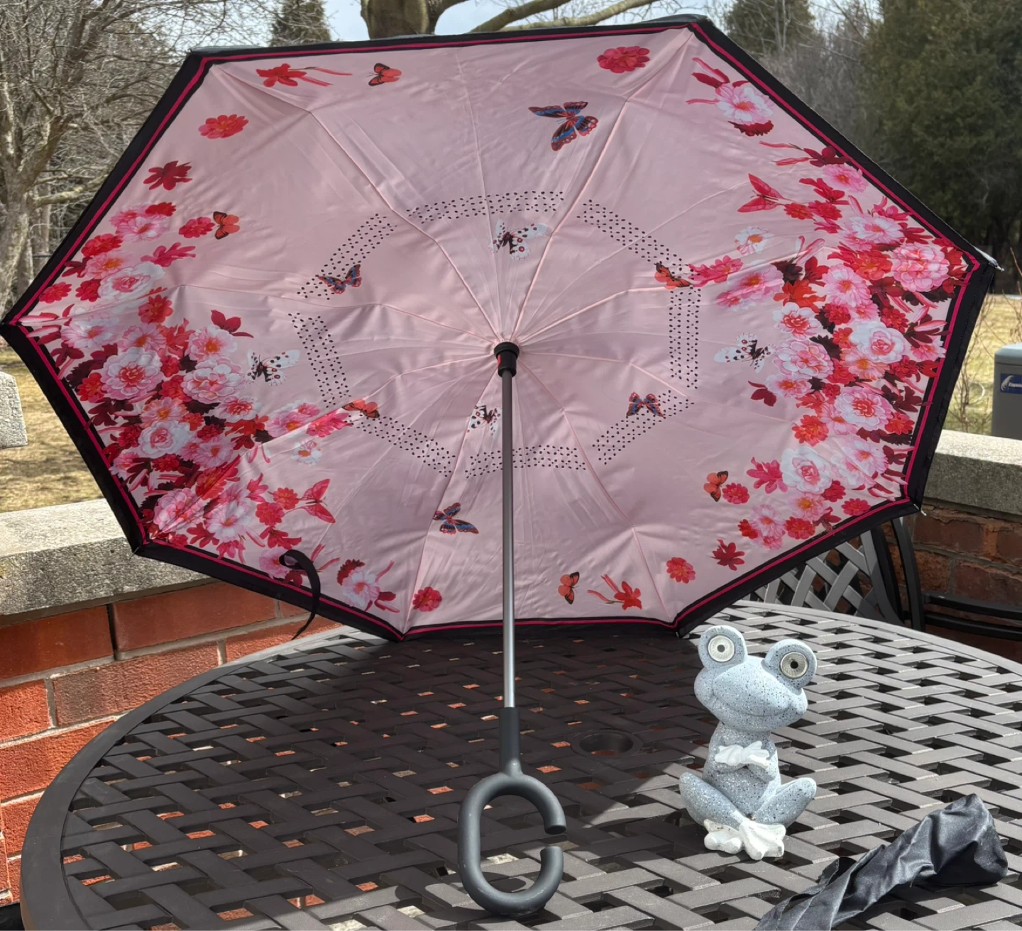Zomake Pink Floral Butterfly Print Umbrella with Cover - photo 3