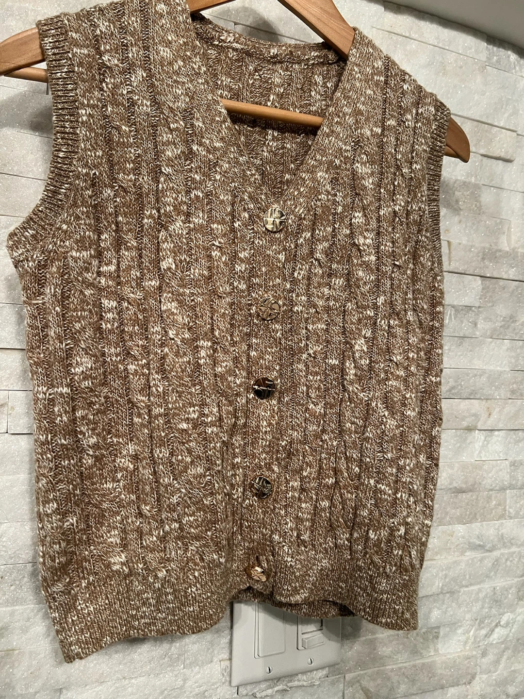Brown Cable Knit Button-Up Vest - photo 2